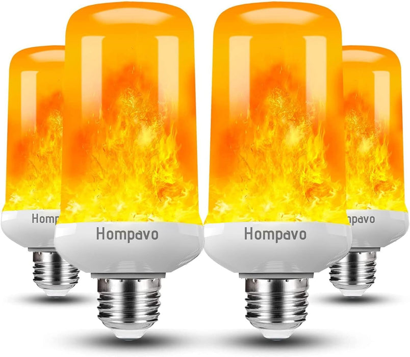 Hompavo 【Upgraded】 LED Flame Light Bulbs, 4 Modes Flickering Light Bulbs with Upside Down Effect, E26/E27 Base Flame Bulb for Halloween, Christmas,Indoor and Outdoor Decoration (White-4 Pack)