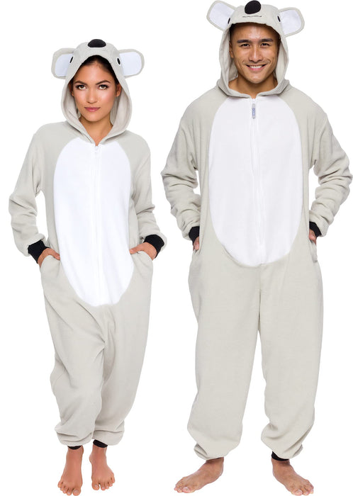 Funziez! Slim Fit Adult Onesie - Animal Halloween Costume - Plush Fruit One Piece Cosplay Suit for Women and Men Koala