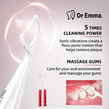 Dr. Emma Electric Vibration Flosser, Power Flosser for Adults, Gum Stimulator, Teeth Cleaner, Reusable Flossing Tool with Toothbrush, Water Flosser Alternative, Red