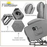 Flamaker Power Lift Recliner Chair PU Leather with Massage for Elderly Ergonomic Lounge Chair Classic Single Sofa with 2 Cup Holders Side Pockets Home Theater Seat (Leather, Gray)