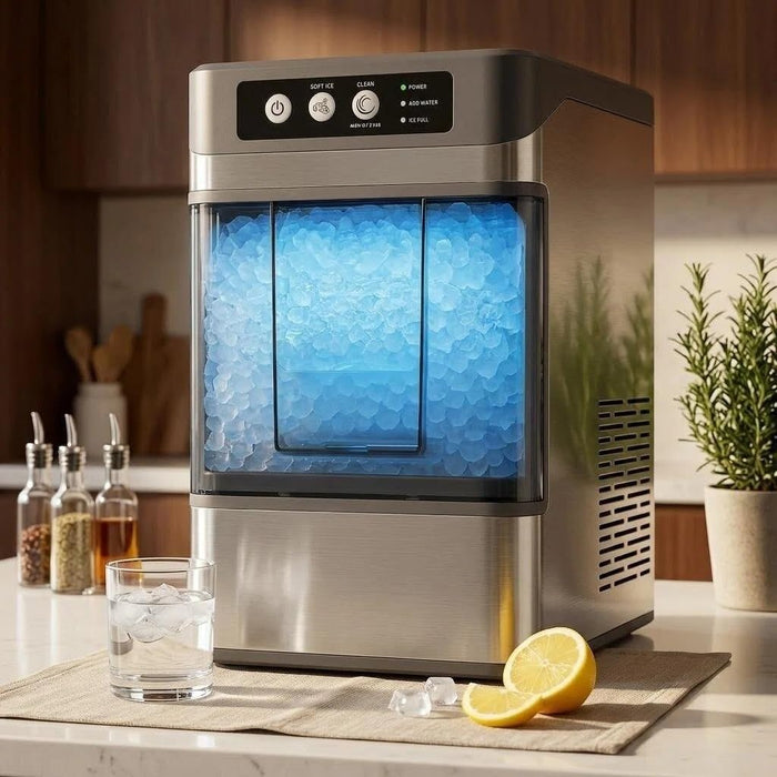 MOMOKOVA Nugget Ice Maker Countertop for Chewable Ice, 41lbs/24H Portable Pellet Ice Machine with One-Click Operation Self-Cleaning for Home, Kitchen, Bar, Office, Party (Silver)