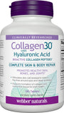 Webber Naturals Collagen30 with Hyaluronic Acid, Bioactive Collagen Peptides, 180 Tablets, Helps Reduce Joint Pain, Eye Wrinkles and Fine Facial Line, Non GMO