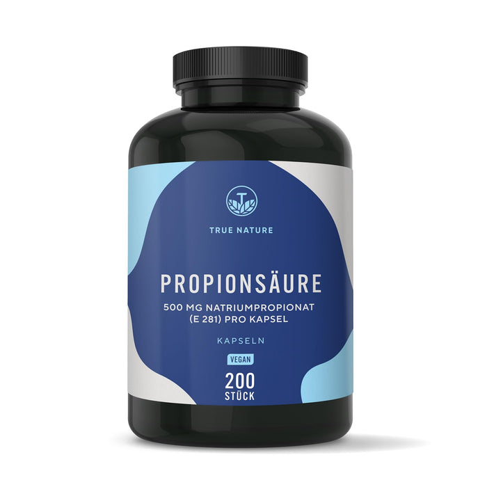 Propionsäure (Natriumpropionat) - 200 Kapseln (500mg) - Deutsche Herstellung - Vegan - TRUE NATURE®