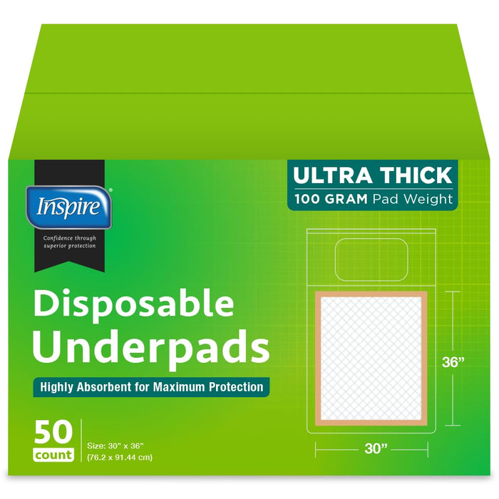 Inspire Super and Ultra Absorbent Disposable Bed Pads (30" X 36" Pack of 50)