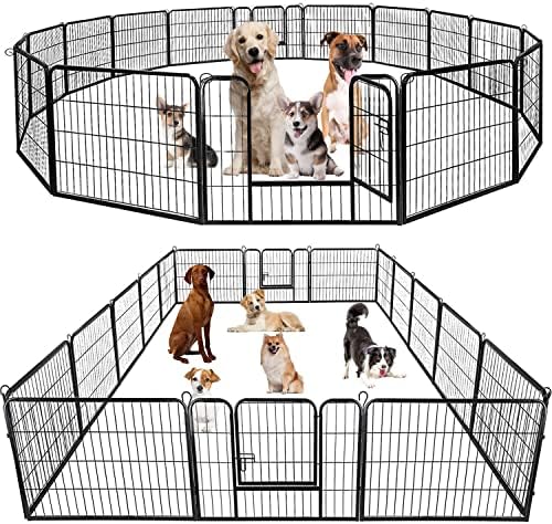 BestPet Indoor Dog Playpen, 24 inch 16 Panels Dog Pen for Medium and Large Dogs, Exercise Pen Pet Dog Fence with Doors Pet Puppy Playpen for RV Camping Yard, Black