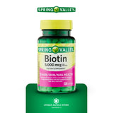 Spring Valley, Biotin 5000mcg, Softgels, 120 Count Hair Skin Nails Health Dietary Supplement + 7 Day Pill Organizer Included (Pack of 1)