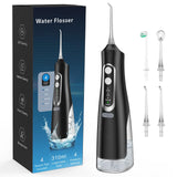 Water Flosser for Teeth Cleaning 4 Modes Rechargeable Oral Irrigator 4 Tips Powerful Battery Life Water Dental Picks IPX7 Waterproof 310ML Water Tank (Black)