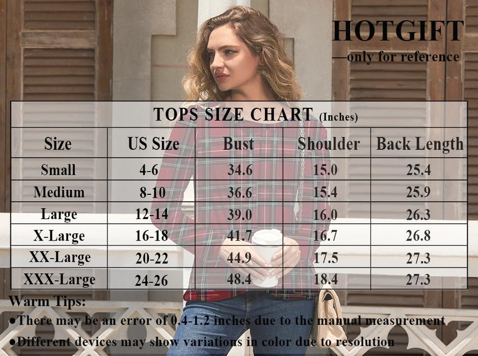 HOTGIFT Winter Womens Christmas Tunic Tops Long Sleeve Casual T-Shirts Front Twist Blouse Red Plaid Large