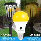 4 Pack LED Dusk to Dawn A19 Bug Light Bulbs, Yellow Bulb, Amber Light with Automatic Sensor Bulb, LED Porch Lights Security Outdoor Bulb, Auto on/Off, 2000K E26, 500 Lumens (4 Pack - Yellow)