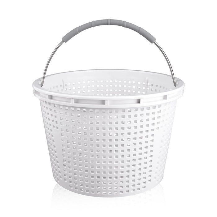 8" Pool Skimmer Basket for Inground Pool Compatible with Pentair U-3 Skimmer Basket 08650-0007 and Hayward SP1070 SPX1070E Pool Basket, Stainless Steel Handle, Rubber Grip & Built in weight, White