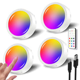 RGB Rechargeable Puck Lights with Remote, Colored 1600mAh Battery Operated Tap Lights Stick On LED Under Cabinet Light USB Magnetic Classroom Push Light Kitchen Counter Touch Light Press Button Light