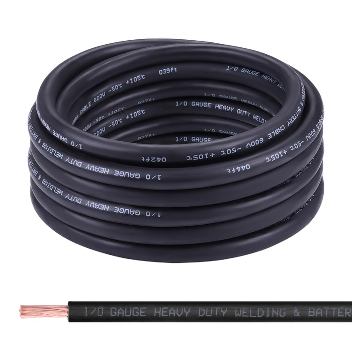 Shirbly 1/0 Gauge Battery Cable,30FT Black 1/0 AWG Pure Copper Wire Welding Cable, for Automotive, Battery, Solar and Generator, Standard USA OFC Wire