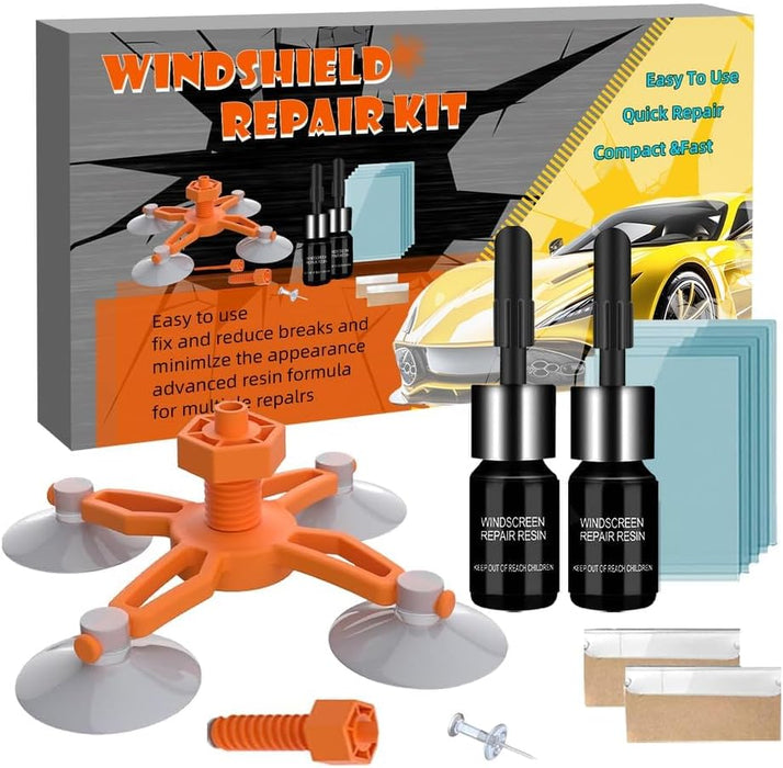 Windscreen Repair Kit, Windshield Repair Kit with Enhanced Injection Head, 2 Pack Windscreen Chip Repair Kit to Repair Scratches, Cracks, and Star-Shaped Crack,Dark Black