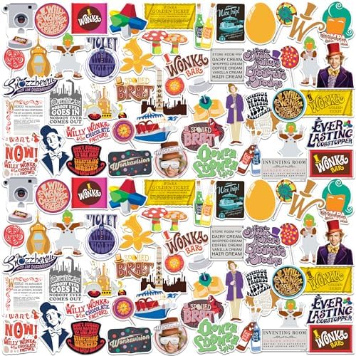 Willy Wonka and The Chocolate Factory 100ct Vinyl Large Deluxe Stickers Variety Pack - Laptop, Water Bottle, Scrapbooking, Tablet, Skateboard, Indoor/Outdoor