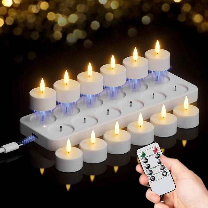 GenSwin Rechargeable Tea Lights Candles Remote Timer Charging Base White