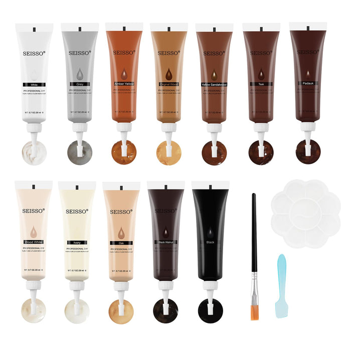 SEISSO Furniture Repair Kit, Wood Floor Repair Kit, Furniture Scratch Repair Wood Fillers, 12 Colors Touch Up for Wood Scratches, Stains, Floors, Laminate, Cabinet, Cherry, Tables, Carpenters