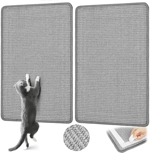 Gray Cat Scratching Mat Sisal, 2 Packs Sisal Fabric Large Cat Scratching Pad for Indoor Cats with Adhesive Hook Loop Tape, Wall Scratchers for Indoor Cats 23.6" x 15.7"