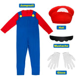 Sea Suntime Adult Costume Men Halloween Costume Cosplay Plumber Jeans Jumpsuit Hat Moustache Gloves