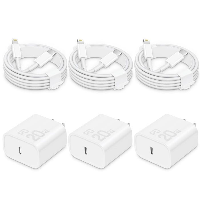 i Phone Charger Fast Charging- 20W USB C Wall Charger Block with 6Ft Charger Cord [MFi Certified] Compatible with IP 14/13/12/11/X Series, i Pad & More [3Pack]