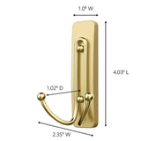 Command Large Satin Brass Double Hooks, 2 Hooks and 2 Command Strips, Damage Free Hanging Wall Hooks with Adhesive Strips, No Tools Coat Hooks for Hanging Home Decor, Holds up to 4 lb