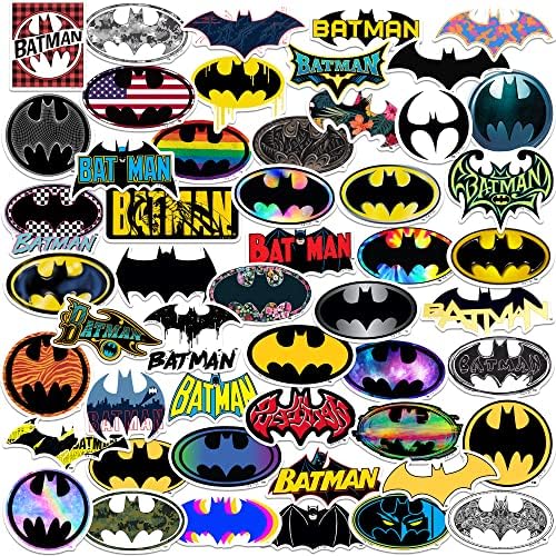 Batman - Logo 50CT Sticker Pack Large Deluxe Stickers Variety Pack - Laptop, Water Bottle, Scrapbooking, Tablet, Skateboard, Indoor/Outdoor - Set of 50