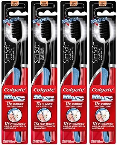 Colgate Slimsoft Floss-Tip Charcoal Toothbrush, Soft (4 Count)