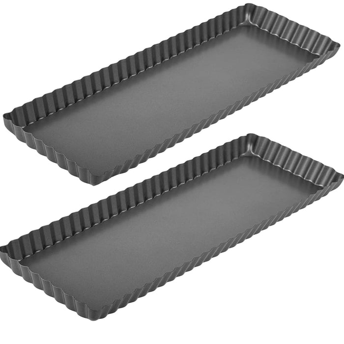 RINCH-PAN Rectangular Tart Pan, 2 PCS 14 Inch Long Pan Non-Stick Tart Pan With Removable Loose Bottom, Suitable For Pies, Biscuits, Cheesecakes, Desserts And Bread.