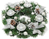 Silver Ribbon Christmas Advent Wreath - Advent Season Centerpiece Décor - Advent Candle Holder and X-mas Candles Decorations - Advent Calendar Season Decoration