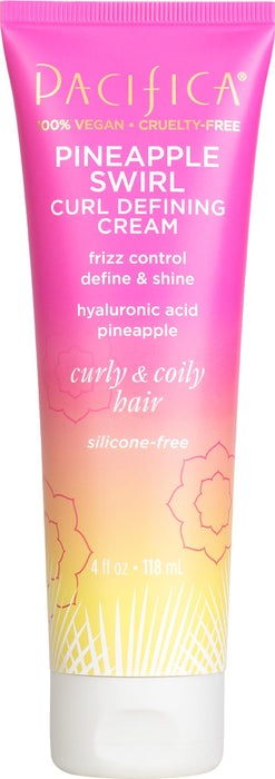 Pacifica Pineapple Swirl Curl Defining Cream – Bounce, Frizz Control & Curl Enhancer Styling Cream for Curly Hair & Wavy Hair – Coconut Oil & Hyaluronic Acid For No-Crunch Hold – Cruelty-Free – 4-oz