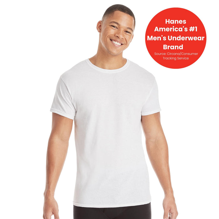 Hanes Mens Cotton, Moisture-wicking Crew Tee Undershirts, Multi-packs, White - 6 Pack, Medium US