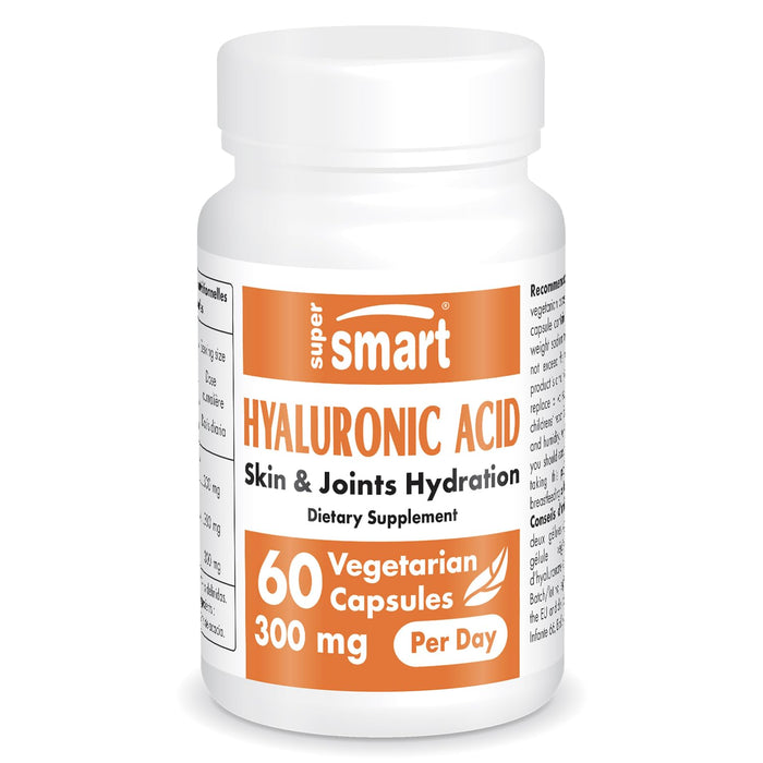 Supersmart - Hyaluronic Acid Supplement 300mg per Day (Sodium Hyaluronate) - High Molecular Weight 1.2 Million Daltons | Non-GMO & Gluten Free - 60 Vegetarian Capsules