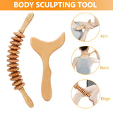 JUNRA 3 in 1 Wood Therapy Massage Tools, Wood Therapy Tools for Body Shaping, Maderoterapia Kit, Lymphatic Drainage Massager, Wooden Massage Roller, Anti-Cellulite Massager, Body Sculpting Tools