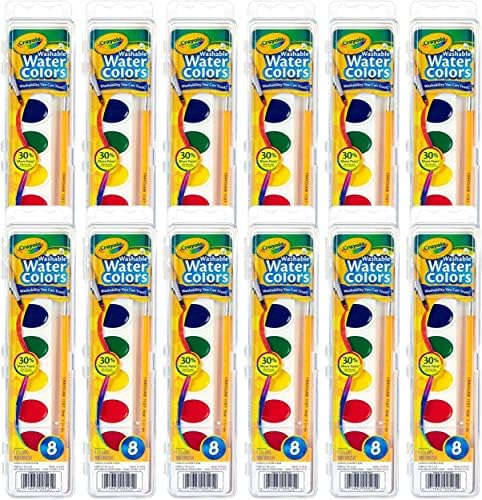 Crayola Washable Watercolor Paint Sets for Kids (12ct), Bulk Arts & Crafts Supplies, 8 Paint Colors, Brush Included, Easter Basket Stuffers & Gifts