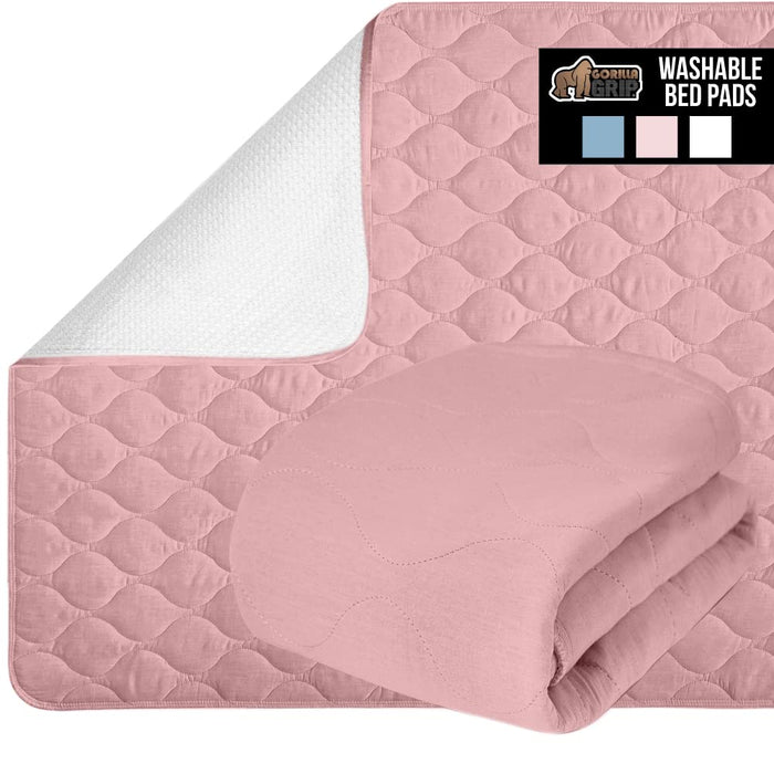 Gorilla Grip Washable Toddler Mattress Incontinence Pads, Reusable Waterproof Bed Underpads, Absorbent Leak Proof, 52x34 Slip Resistant Pad Protector, Absorbs 8 Cups for Bedwetting, Elderly, Kids Pink