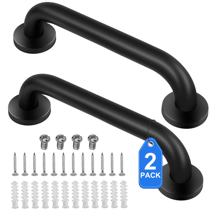 2 Pack Shower Grab Bar, Stainless Steel Bathroom Grab Bar, Shower Handle, Bath Handle, Grab Bars for Handicap Elderly Seniors Bathroom Safety Grab Bar (12 Inch，Black)