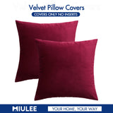 MIULEE Pack of 2 Velvet Soft Solid Decorative Square Throw Pillow Covers Set Christmas Cushion Case for Sofa Bedroom Car 20x20 Inch 50x50 cm Wine Red