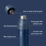 LARQ Bottle PureVis 25 oz - Self-Cleaning and Insulated Stainless Steel Water Bottle with UV Water Purifier and Award-winning Design | Reusable & Travel Friendly, Monaco Blue