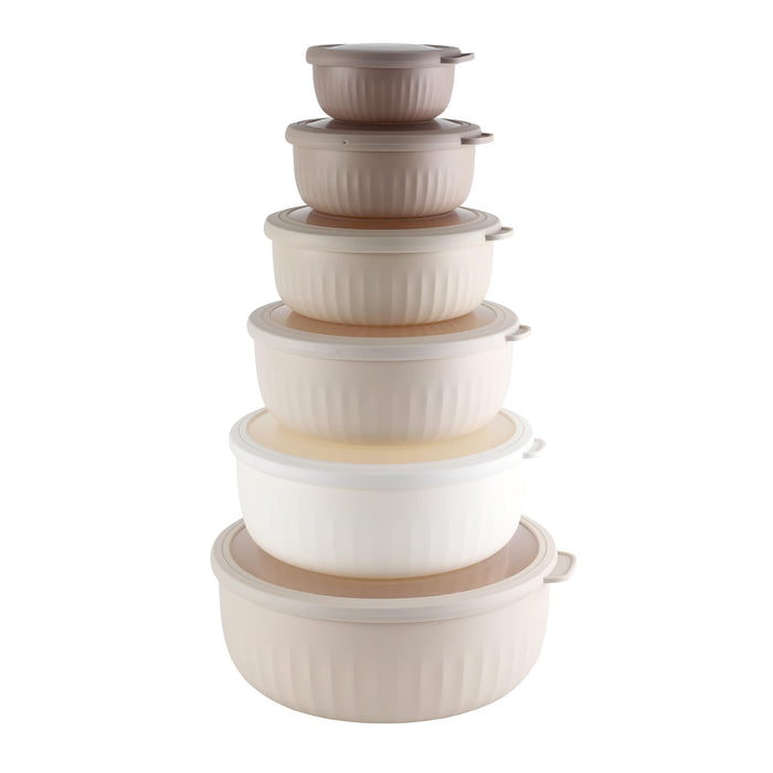 COOK WITH COLOR Prep Bowls with Lids- Wide and Deep Nesting Plastic Small Mixing Bowl Set with Lids, 12 Piece Set - Wide Bowls, Brown