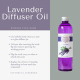 Lavender Essential Oil Reed Diffuser Refill — Natural Aromatherapy Essential Oil for Reed Diffusers — Essential Oils for Diffusers, Home & SPA by Victoria's Lavender — Up to 1 Year Supply, 8oz