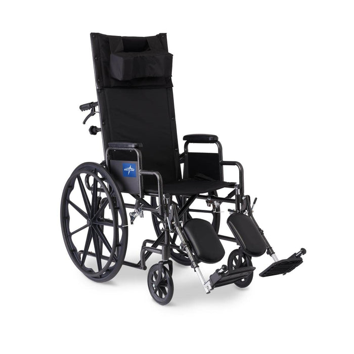 Medline Reclining Wheelchair, Desk-Length Arms and Elevating Leg Rests, 16" x 18" Seat (W x D), Black