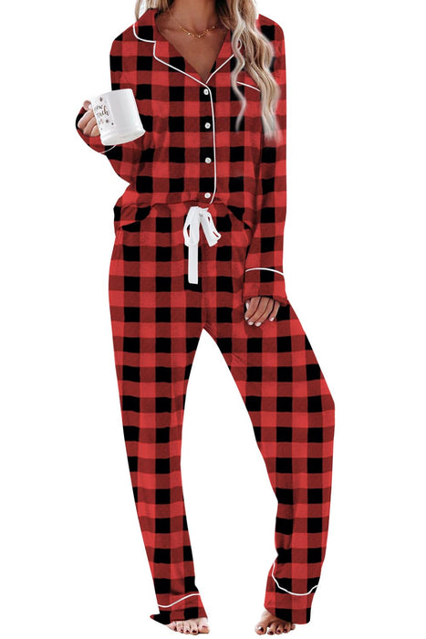 Aamikast Pajama Sets for Women Soft Button Up Christmas Pjs Matching Sets (Plaid Red S)