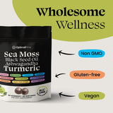 Optimal Prime Sea Moss Gummies, Sea Moss 3000mg, Black Seed 2000mg, Ashwagandha 1000mg, Turmeric, Manuka Honey, ACV, Dandelion, Black Pepper, Burdock, Bladderwrack, Vegan, 90 Gummies