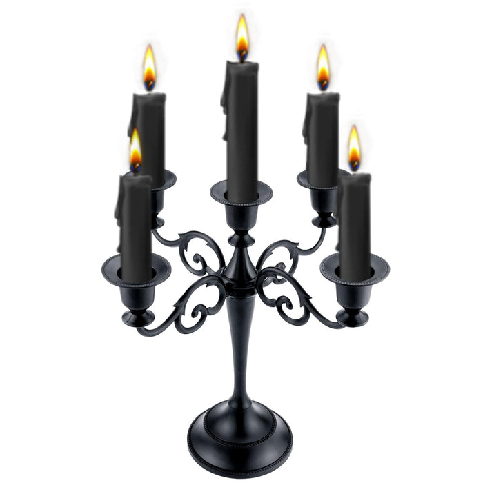 Viscacha 5-Arm Black Metal Candelabra Halloween Taper Holder Decor