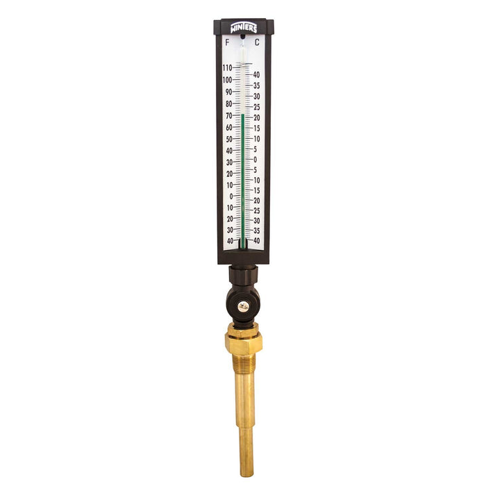 Winters TIM Series Dual Scale Aluminum Industrial 9IT Thermometer, 6" Stem, 3/4" NPT with Thermowell, -40-110 F/C Range