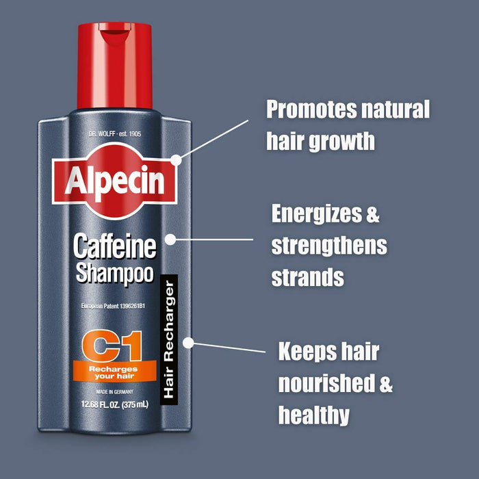 Alpecin C1 Caffeine Shampoo 12.68 fl oz, Promote Natural Hair Growth and Thickness, Energizes Hair and Scalp, Leaves Hair Feeling Stronger