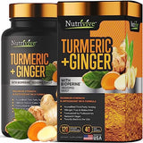 Nutrivive™ Turmeric Curcumin with Ginger 1500mg, 95% Curcuminoids & Black Pepper Extract for Ultra High Absorption & Potency, Turmeric Ginger Supplements, 120 Capsules