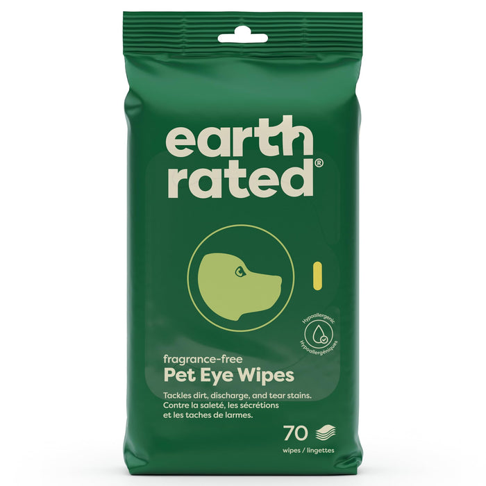 Earth Rated Pet Eye Wipes, Hypoallergenic Eye Wipes for Dogs & Cats to Reduce Tear Stains & Eye Discharge, Fragrance Free, 70 Count