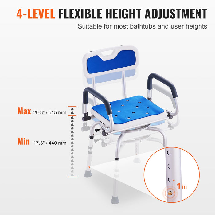 VEVOR Shower Chair, Shower Seat with Back, Adjustable Height Shower Stool, Shower Chair for Inside Shower Bathtub, Non-Slip Bathroom Bench Bath Chair for Elderly Disabled Handicap, 350 LBS Capacity