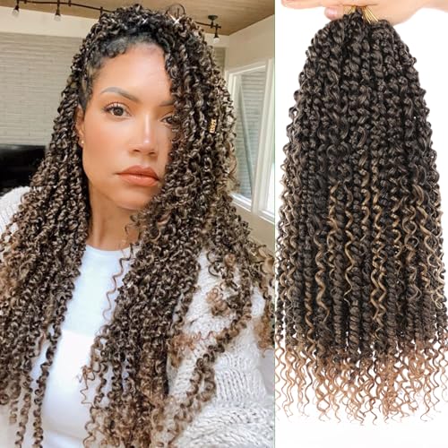 ZRQ Goddess Passion Twist Hair with Curly End 18 Inch Pre Twisted Passion Twist 8 Packs Ombre Blonde Pre Looped Long Boho Style Crochet Braids Hair Extensions for Women