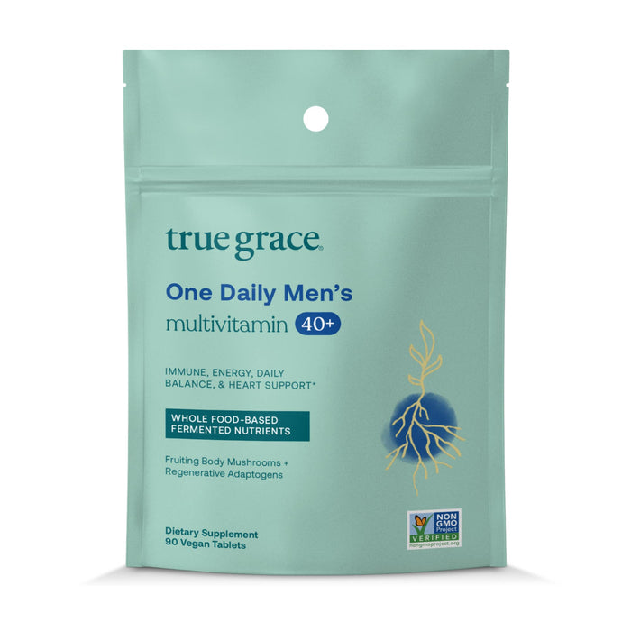 True Grace Men's 40+ One Daily Multivitamin Fermented Minerals, Organic Adaptogens & Mushrooms Whole Body Balance Immune, Endurance, Bone & Heart Support Supplement - Non-GMO - 90 Vegetarian Tablets
